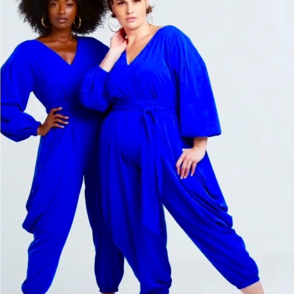 Jibri x Drop: Vibrant Blue V-Neck Jumpsuit with Balloon Sleeves